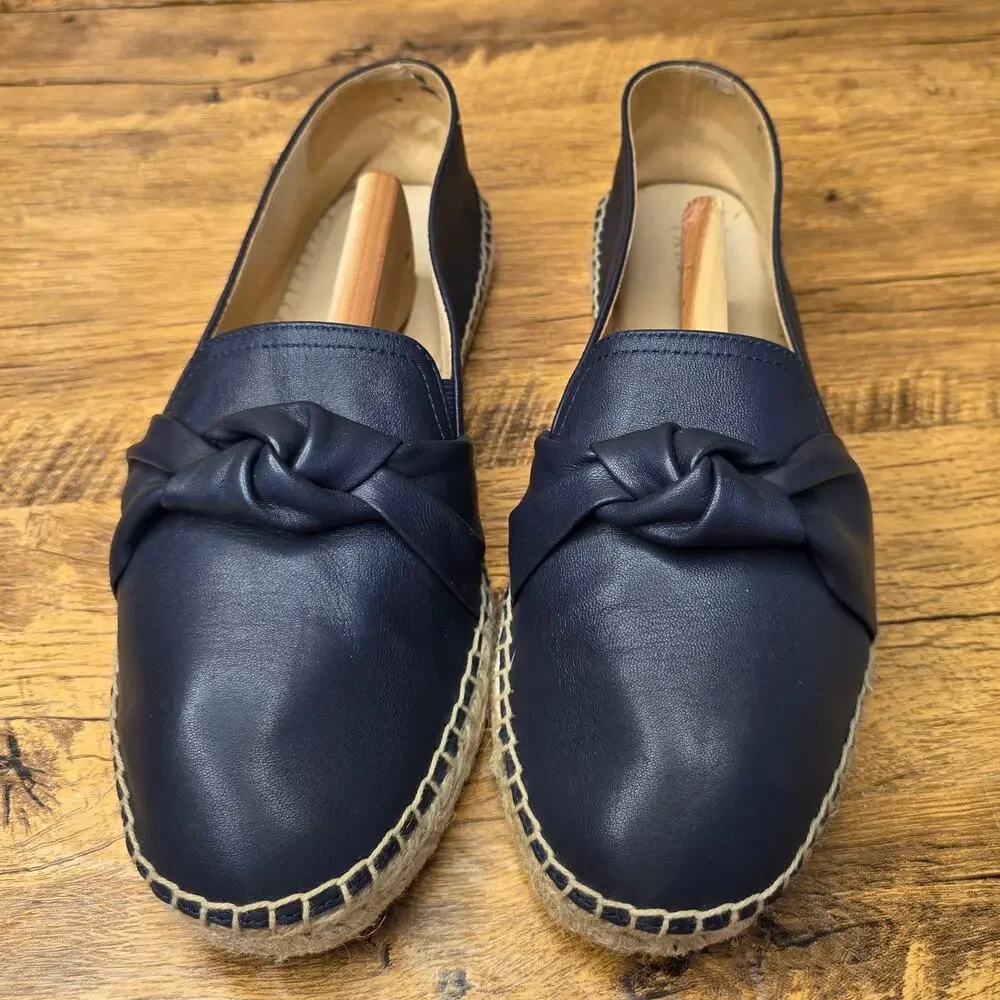 Talbots Izzy knot Soft Nappa Navy Leather Espadrilles Flats shoes sz 9M